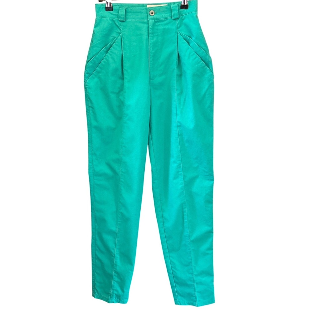 Vintage Idioms Teal Green Pleated Trousers High Waisted Tapered Retro 80s 90s